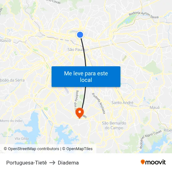 Portuguesa-Tietê to Diadema map