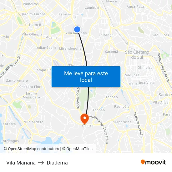 Vila Mariana to Diadema map