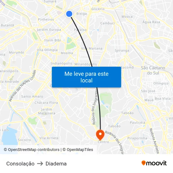 Consolação to Diadema map