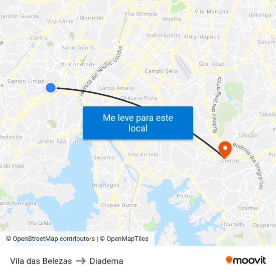 Vila das Belezas to Diadema map