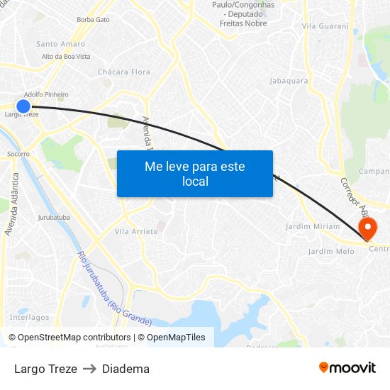 Largo Treze to Diadema map