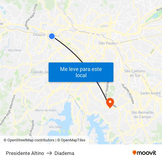 Presidente Altino to Diadema map