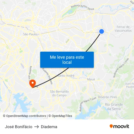 José Bonifácio to Diadema map