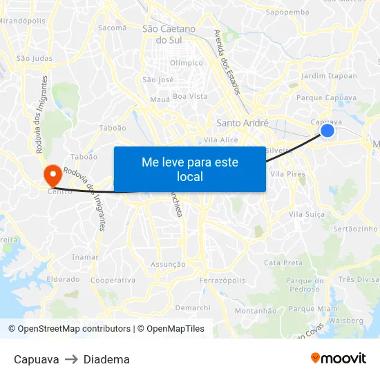 Capuava to Diadema map