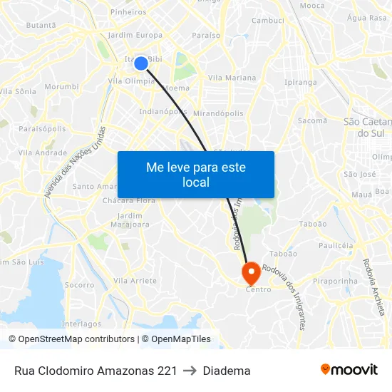 Rua Clodomiro Amazonas 221 to Diadema map