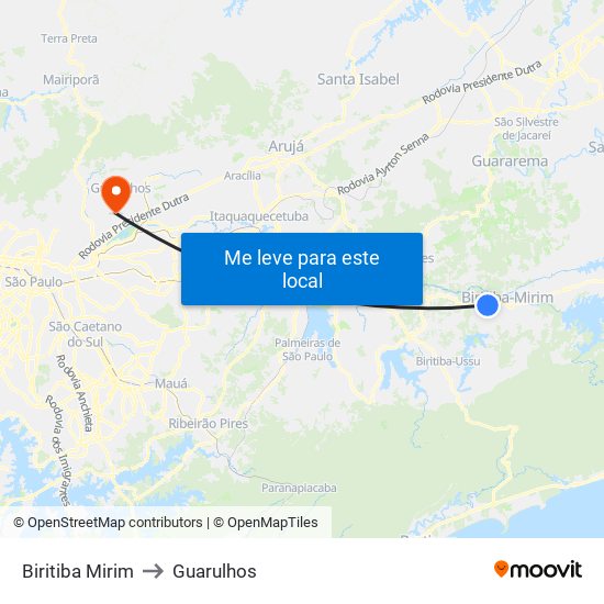 Biritiba Mirim to Guarulhos map