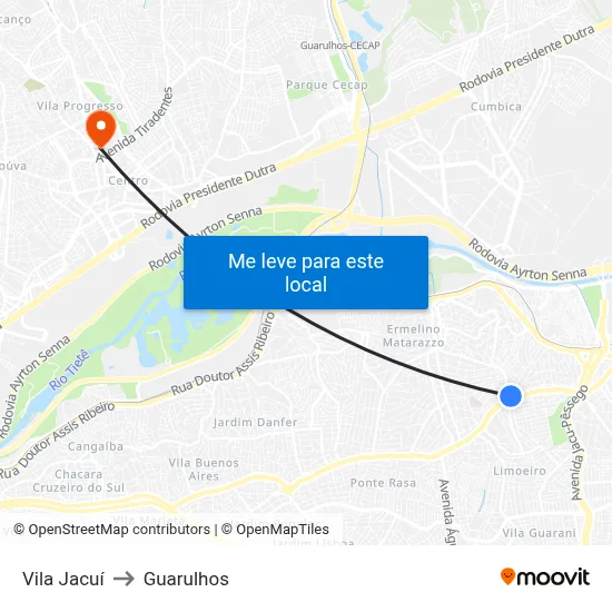 Vila Jacuí to Guarulhos map
