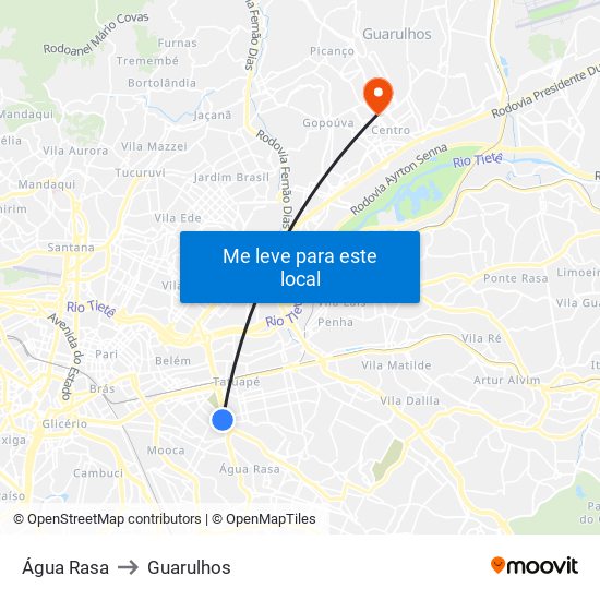 Água Rasa to Guarulhos map