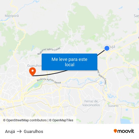 Arujá to Guarulhos map
