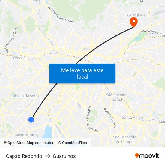 Capão Redondo to Guarulhos map