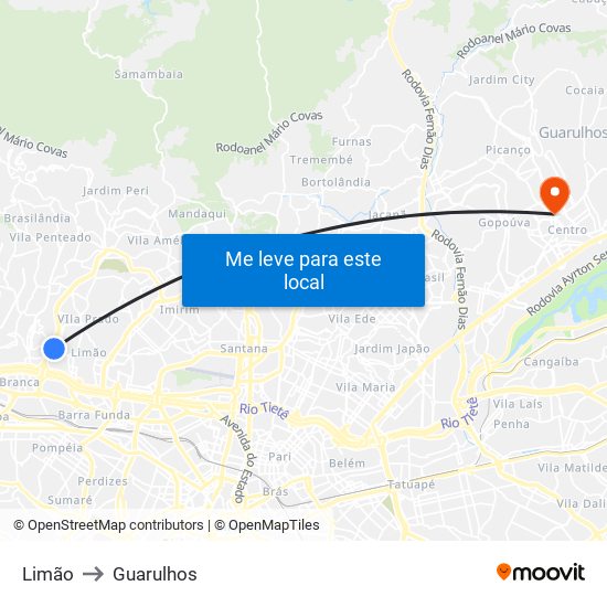 Limão to Guarulhos map