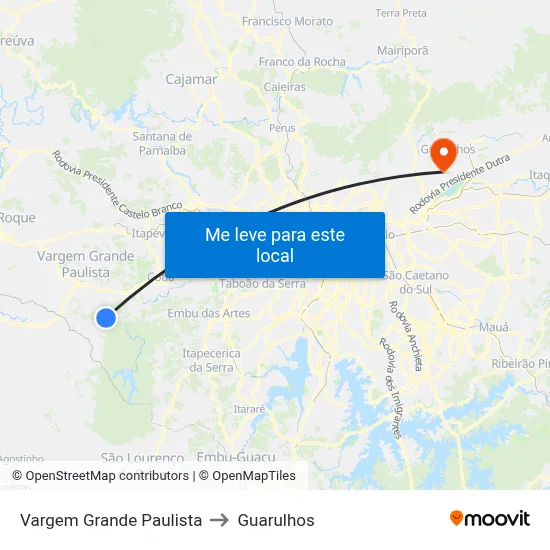 Vargem Grande Paulista to Guarulhos map