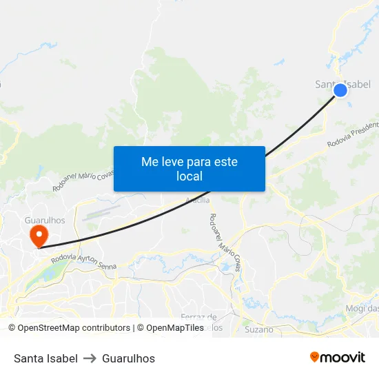 Santa Isabel to Guarulhos map