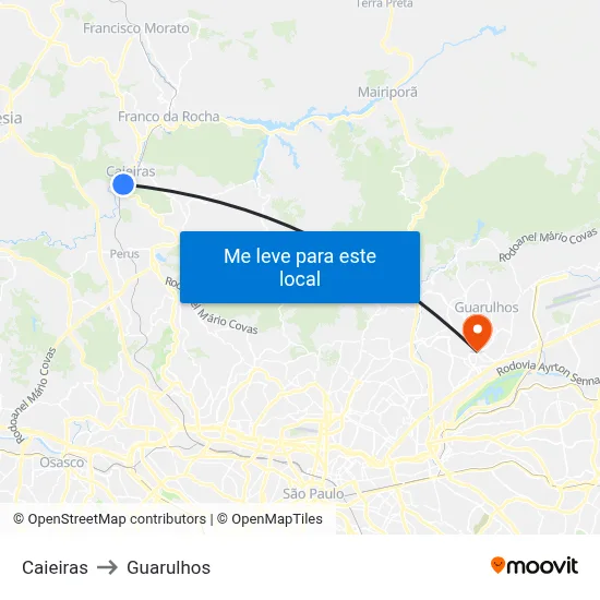 Caieiras to Guarulhos map