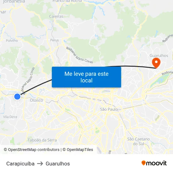 Carapicuíba to Guarulhos map