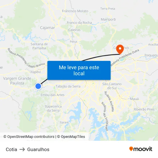 Cotia to Guarulhos map