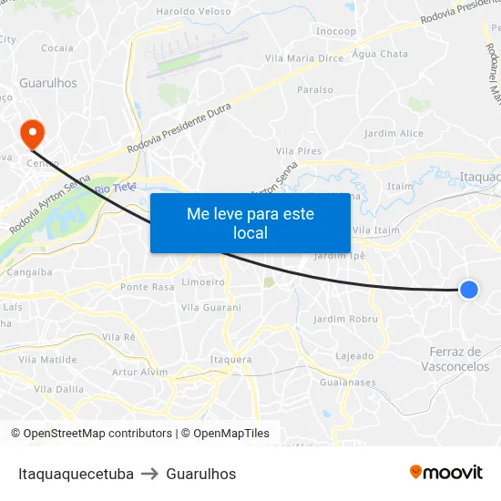Itaquaquecetuba to Guarulhos map