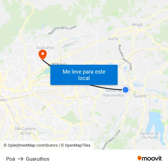 Poá to Guarulhos map