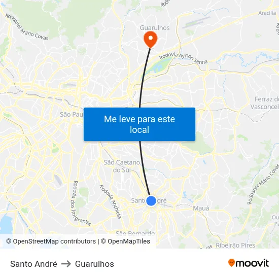 Santo André to Guarulhos map