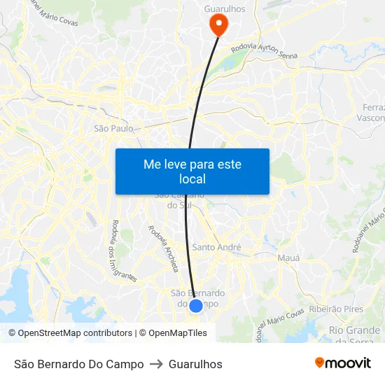 São Bernardo Do Campo to Guarulhos map