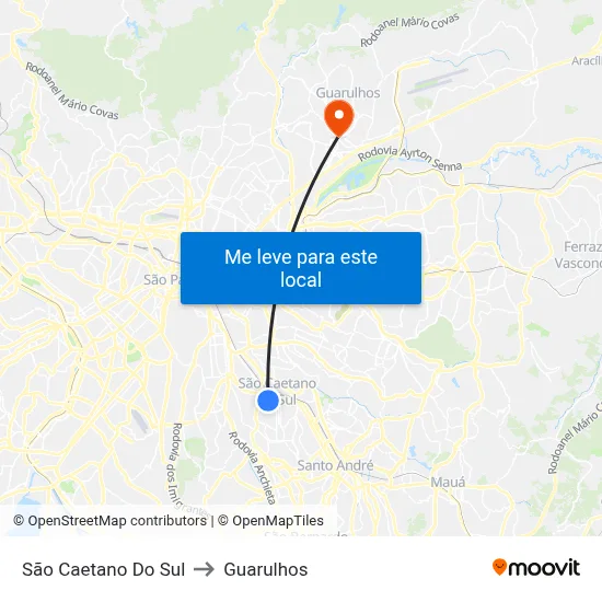 São Caetano Do Sul to Guarulhos map