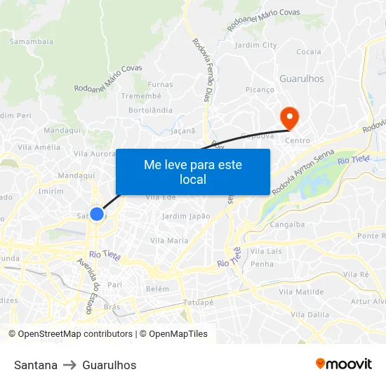Santana to Guarulhos map