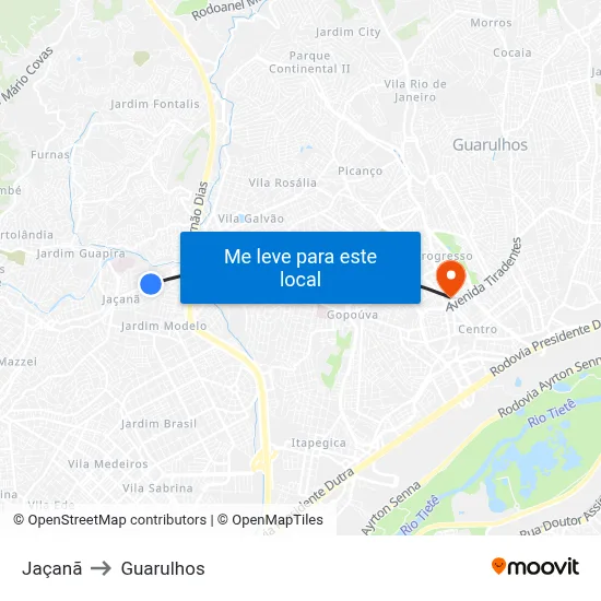 Jaçanã to Guarulhos map