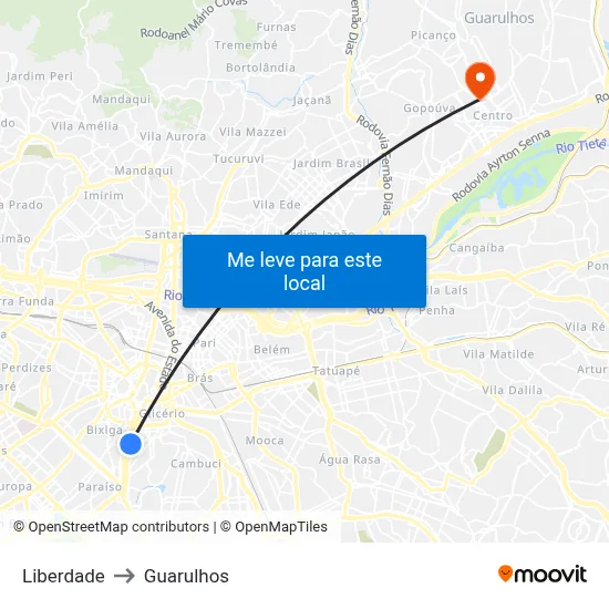 Liberdade to Guarulhos map