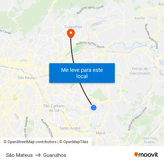 São Mateus to Guarulhos map