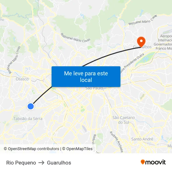 Rio Pequeno to Guarulhos map