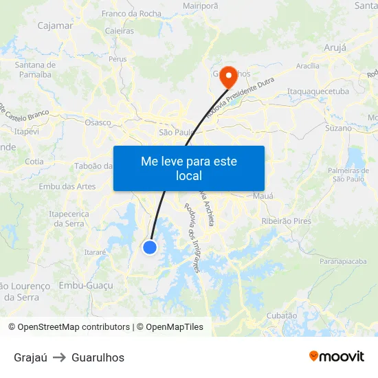Grajaú to Guarulhos map