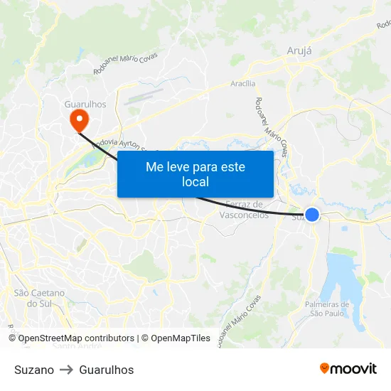 Suzano to Guarulhos map