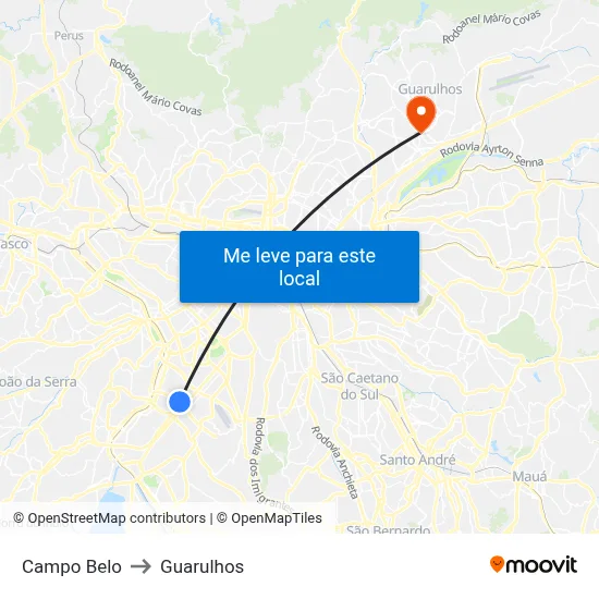 Campo Belo to Guarulhos map