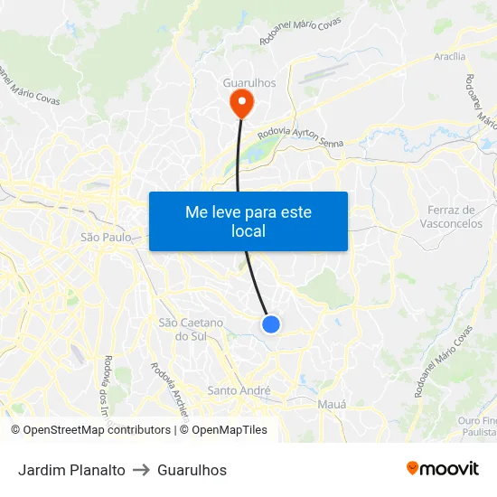 Jardim Planalto to Guarulhos map