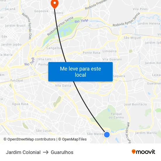 Jardim Colonial to Guarulhos map