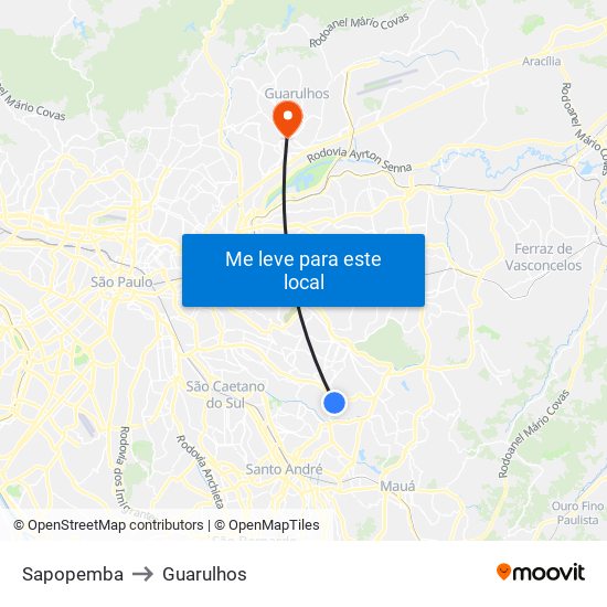 Sapopemba to Guarulhos map