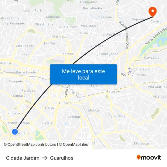 Cidade Jardim to Guarulhos map