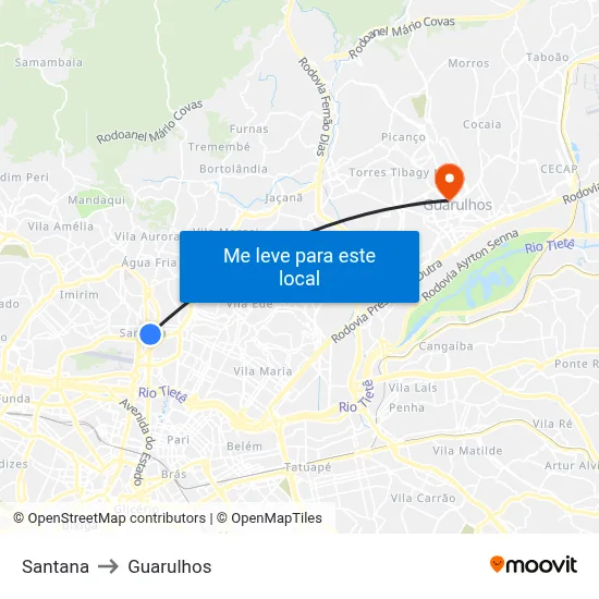 Santana to Guarulhos map