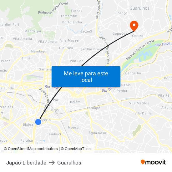 Japão-Liberdade to Guarulhos map