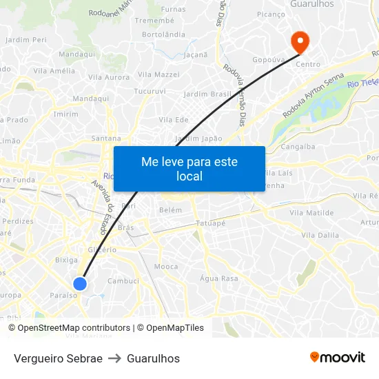 Vergueiro Sebrae to Guarulhos map