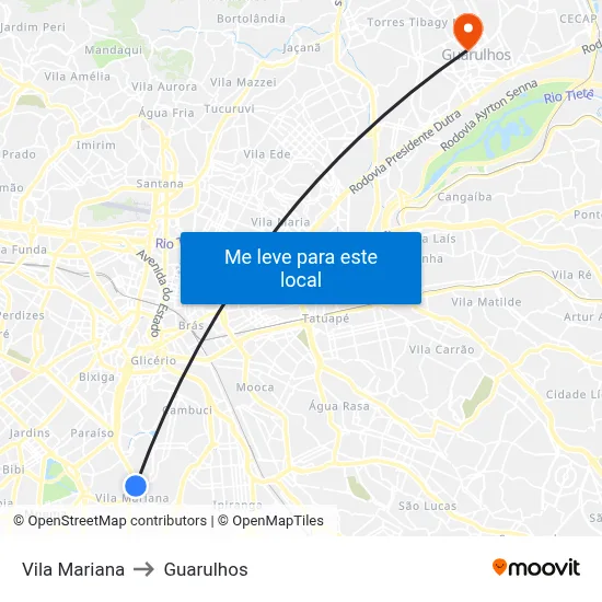 Vila Mariana to Guarulhos map