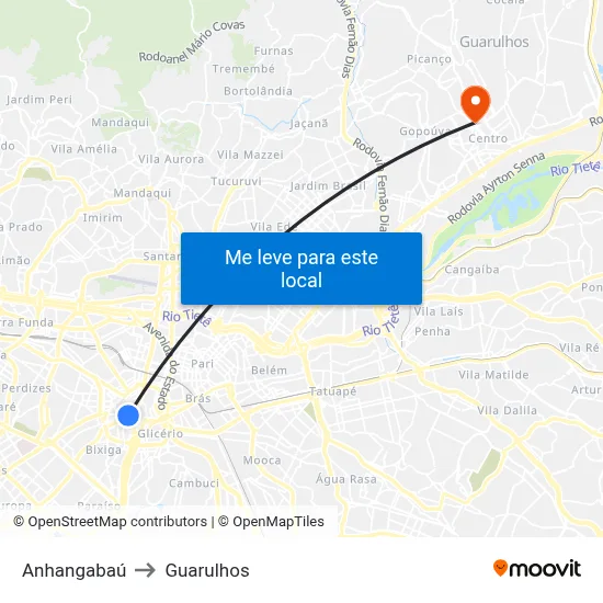 Anhangabaú to Guarulhos map