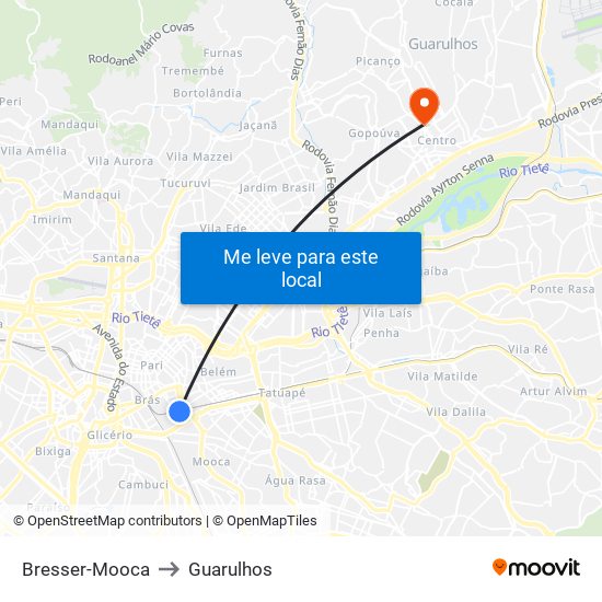 Bresser-Mooca to Guarulhos map