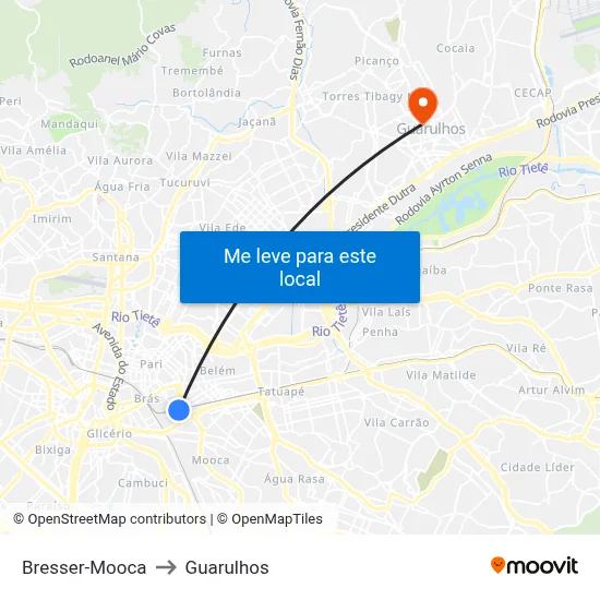 Bresser-Mooca to Guarulhos map