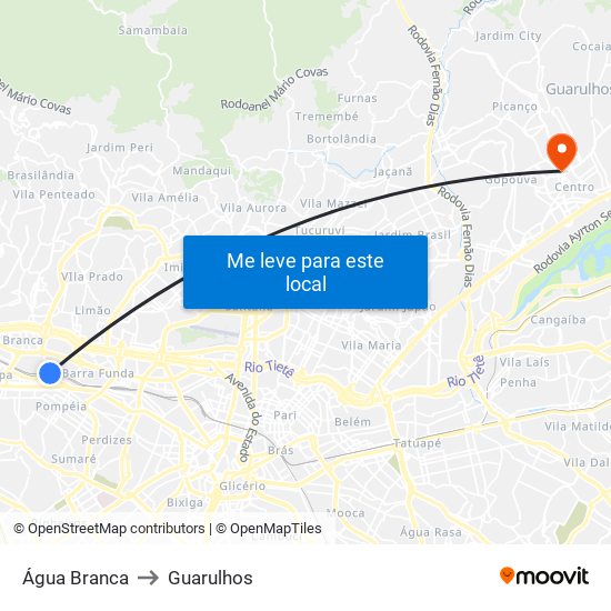 Água Branca to Guarulhos map