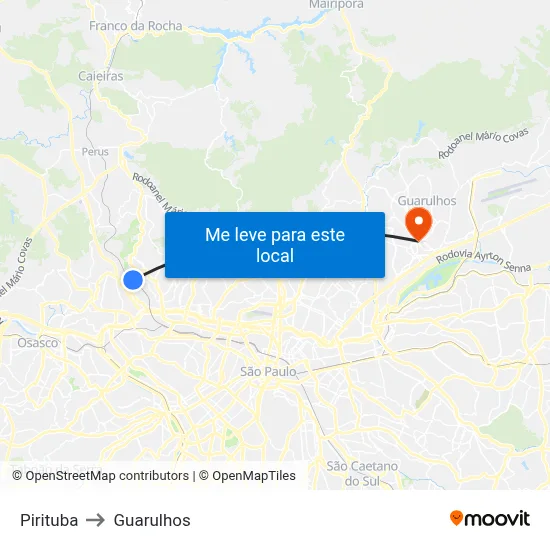 Pirituba to Guarulhos map