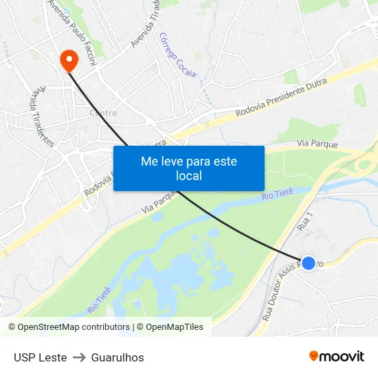 USP Leste to Guarulhos map