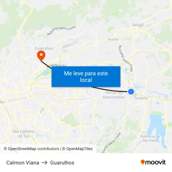 Calmon Viana to Guarulhos map