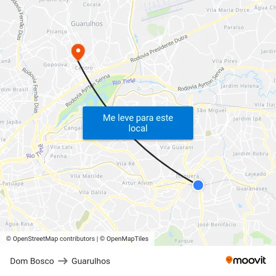 Dom Bosco to Guarulhos map