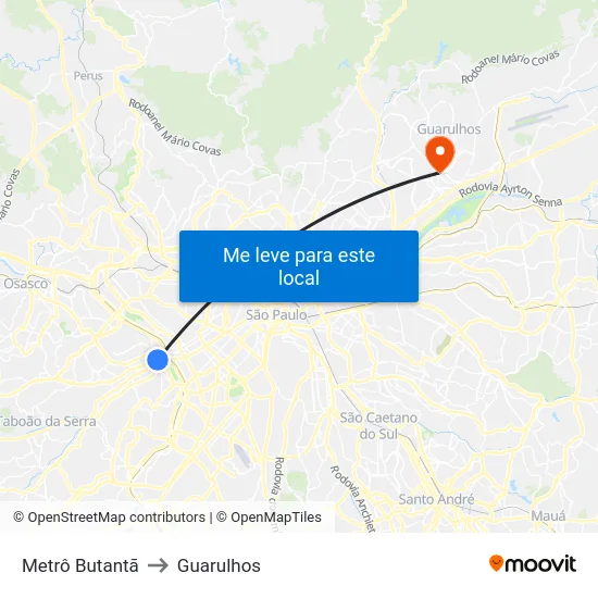 Metrô Butantã to Guarulhos map